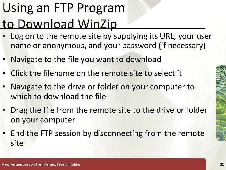 Using an FTP Program to Download Win. Zip XP • Log on to the