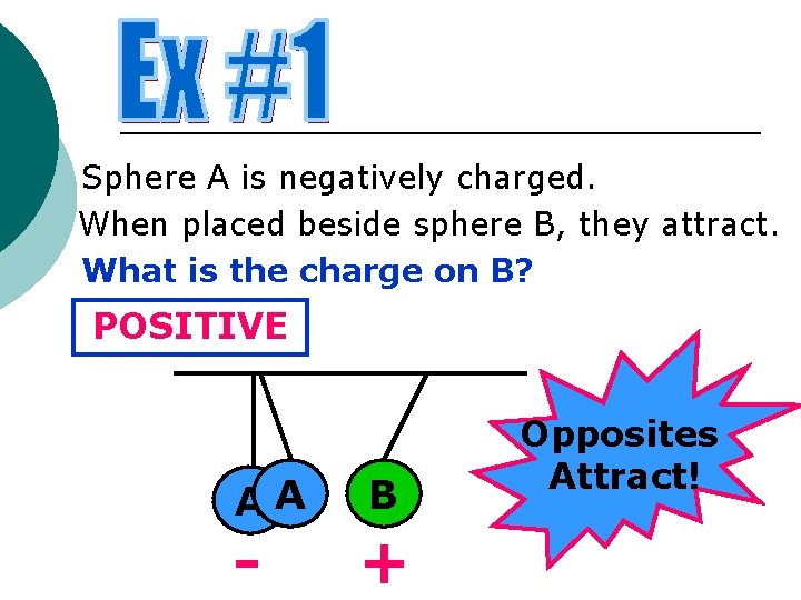 Sphere A is negatively charged. When placed beside sphere B, they attract. What is