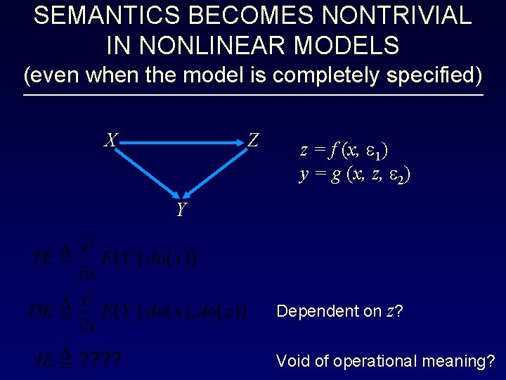 SEMANTICS BECOMES NONTRIVIAL IN NONLINEAR MODELS (even when the model is completely specified) X