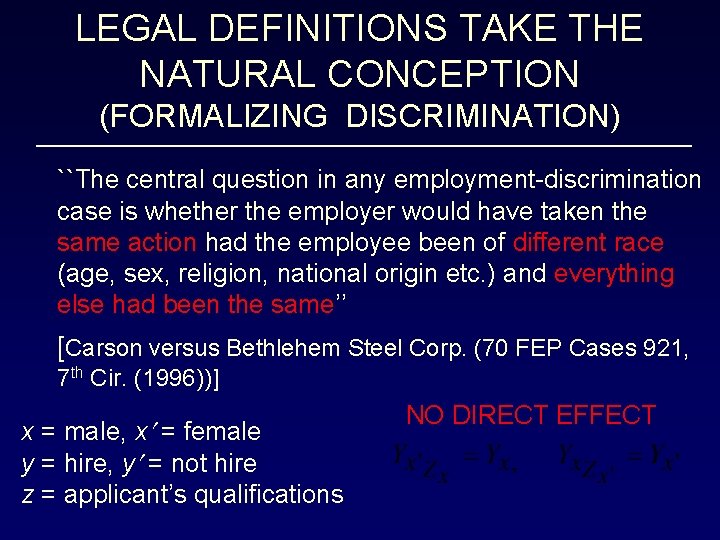 LEGAL DEFINITIONS TAKE THE NATURAL CONCEPTION (FORMALIZING DISCRIMINATION) ``The central question in any employment-discrimination