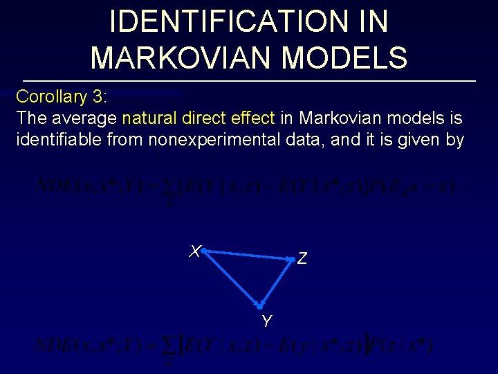 IDENTIFICATION IN MARKOVIAN MODELS Corollary 3: The average natural direct effect in Markovian models