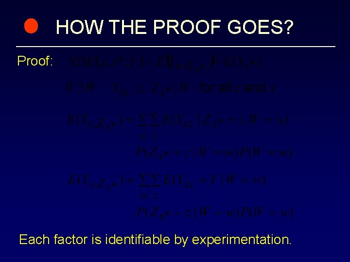 HOW THE PROOF GOES? Proof: Each factor is identifiable by experimentation. 