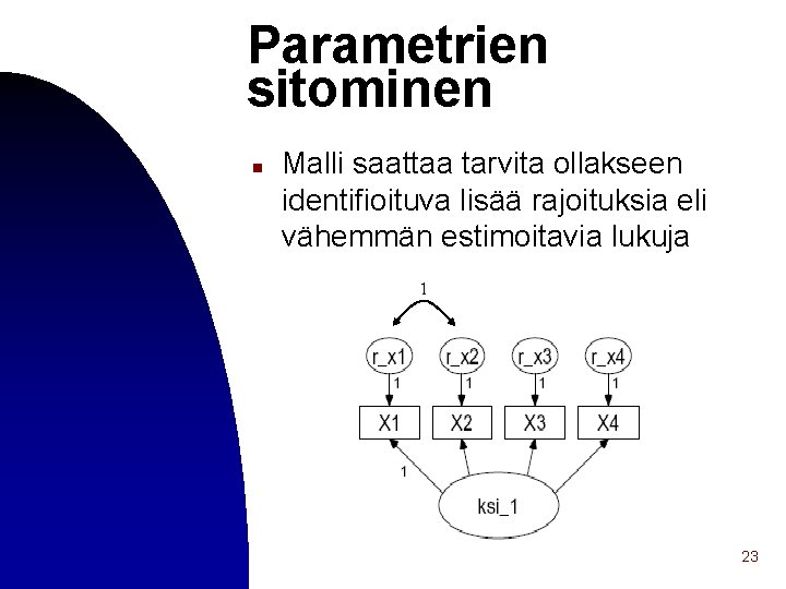 Parametrien sitominen n Malli saattaa tarvita ollakseen identifioituva lisää rajoituksia eli vähemmän estimoitavia lukuja