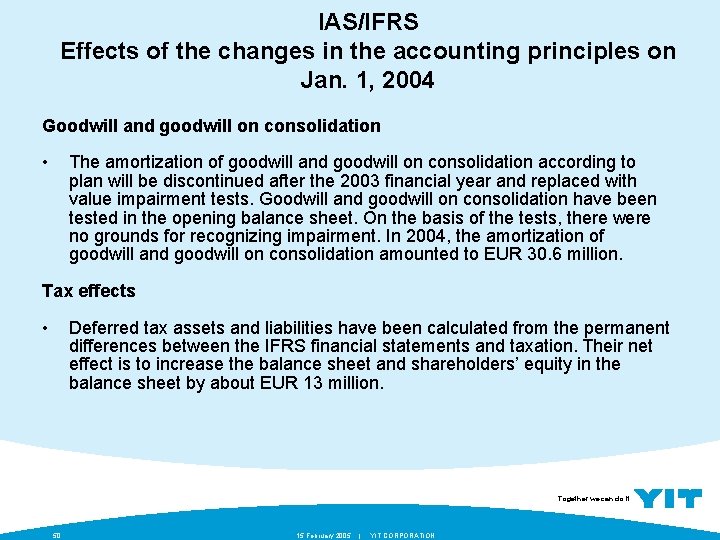 IAS/IFRS Effects of the changes in the accounting principles on Jan. 1, 2004 Goodwill