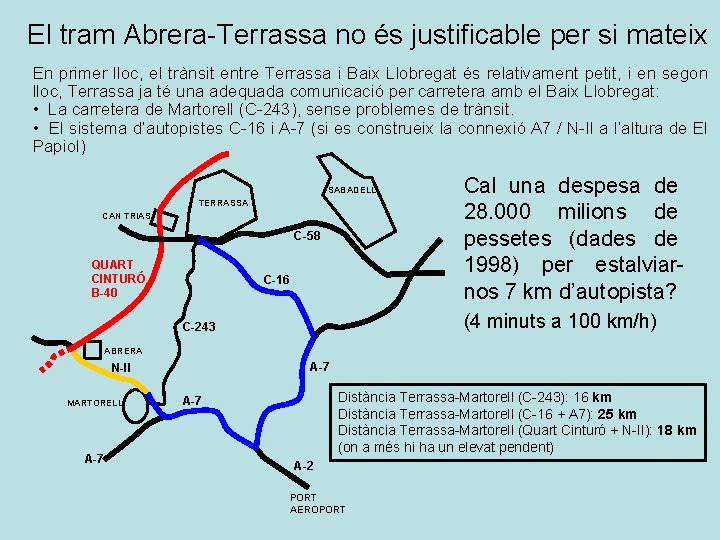 El tram Abrera-Terrassa no és justificable per si mateix En primer lloc, el trànsit