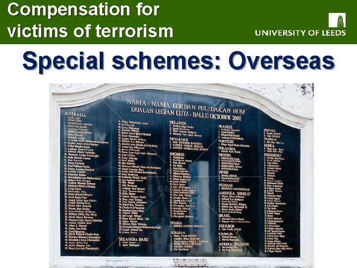 Compensation for victims of terrorism Special schemes: Overseas 