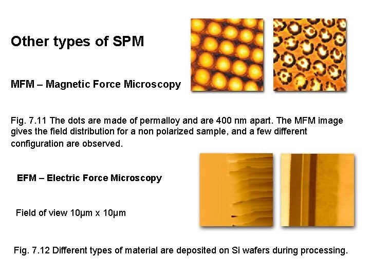 Other types of SPM MFM – Magnetic Force Microscopy Fig. 7. 11 The dots Other types of SPM MFM – Magnetic Force Microscopy Fig. 7. 11 The dots