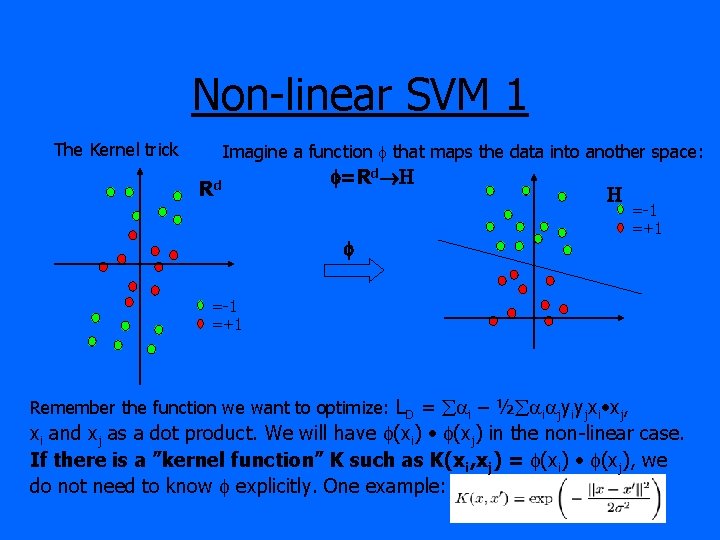 Non-linear SVM 1 The Kernel trick Imagine a function that maps the data into