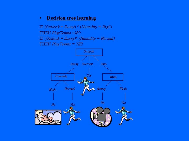  • Decision tree learning IF (Outlook = Sunny) ^ (Humidity = High) THEN