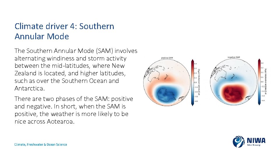 Climate driver 4: Southern Annular Mode The Southern Annular Mode (SAM) involves alternating windiness