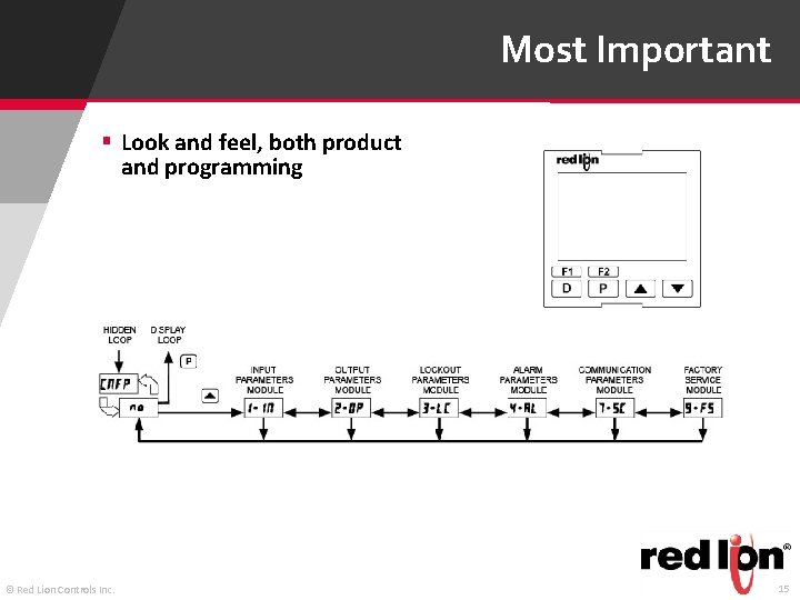 Most Important § Look and feel, both product and programming © Red Lion Controls