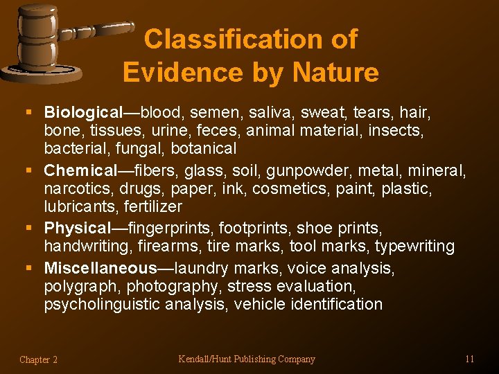 Classification of Evidence by Nature § Biological—blood, semen, saliva, sweat, tears, hair, bone, tissues,