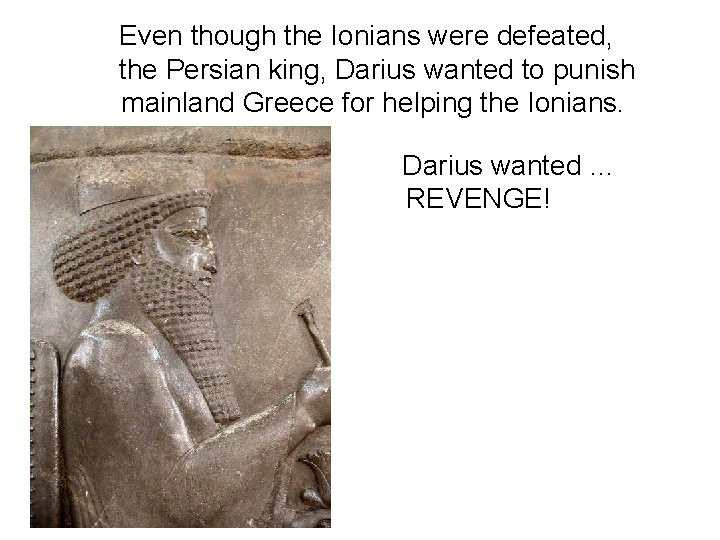 Even though the Ionians were defeated, the Persian king, Darius wanted to punish mainland