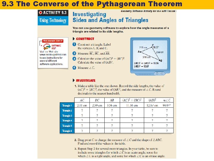 9. 3 The Converse of the Pythagorean Theorem Activity 