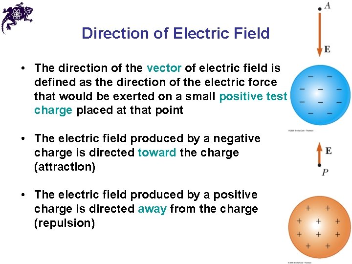 Direction of Electric Field • The direction of the vector of electric field is