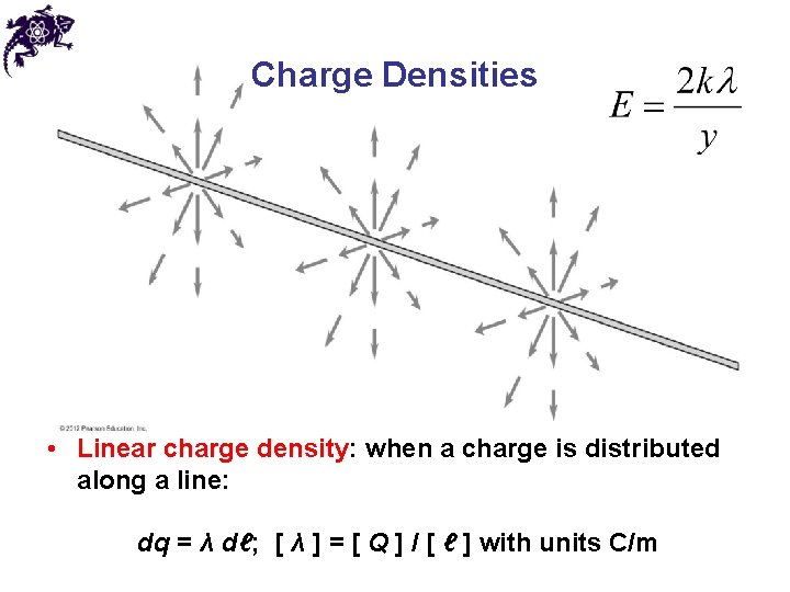Charge Densities • Linear charge density: when a charge is distributed along a line: