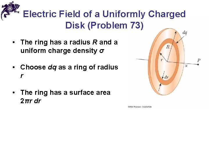 Electric Field of a Uniformly Charged Disk (Problem 73) • The ring has a