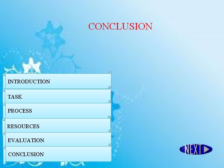 CONCLUSION INTRODUCTION TASK PROCESS RESOURCES EVALUATION CONCLUSION 