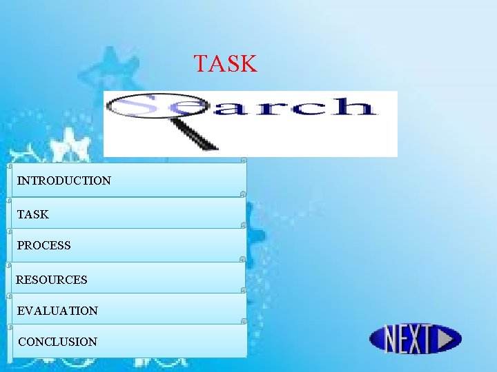 TASK INTRODUCTION TASK PROCESS RESOURCES EVALUATION CONCLUSION 