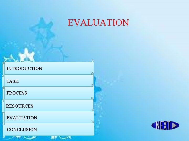 EVALUATION INTRODUCTION TASK PROCESS RESOURCES EVALUATION CONCLUSION 