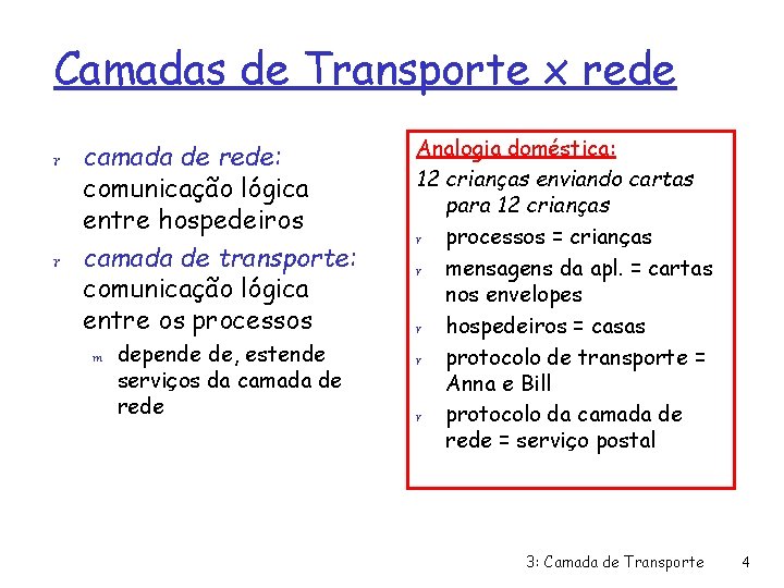 Camadas de Transporte x rede r camada de rede: comunicação lógica entre hospedeiros r