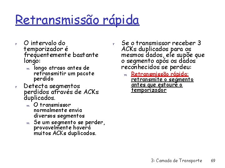 Retransmissão rápida r O intervalo do temporizador é frequentemente bastante longo: m r longo