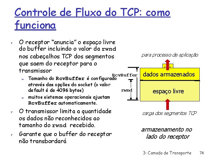 Controle de Fluxo do TCP: como funciona r O receptor “anuncia” o espaço livre