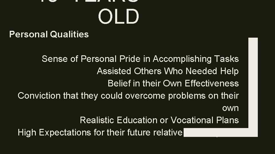 18 YEARS OLD Personal Qualities Sense of Personal Pride in Accomplishing Tasks Assisted Others