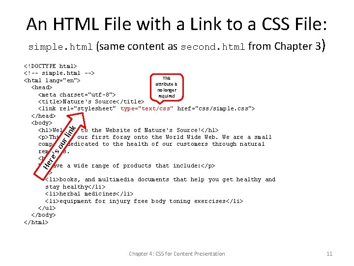 An HTML File with a Link to a CSS File: simple. html (same content