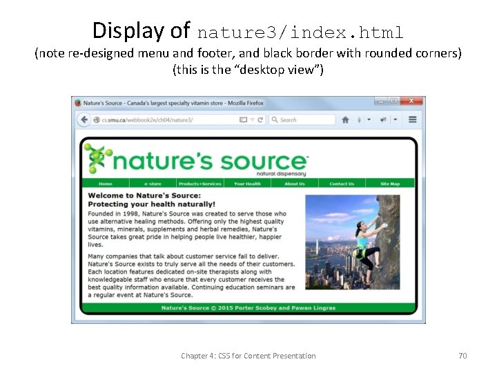 Display of nature 3/index. html (note re-designed menu and footer, and black border with