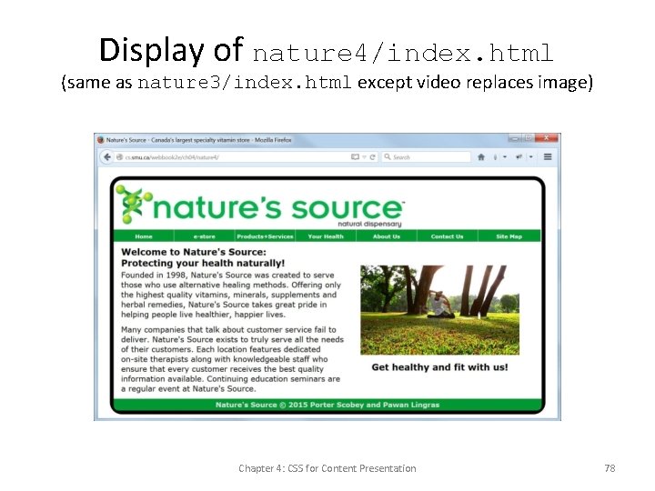 Display of nature 4/index. html (same as nature 3/index. html except video replaces image)