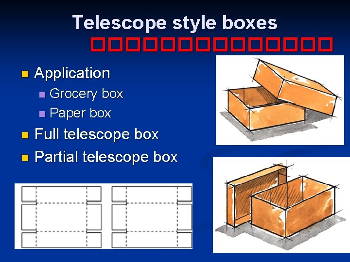 Telescope style boxes ������� n Application Grocery box n Paper box n Full telescope
