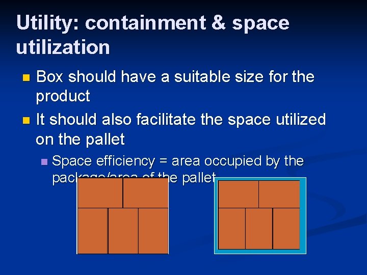 Utility: containment & space utilization Box should have a suitable size for the product