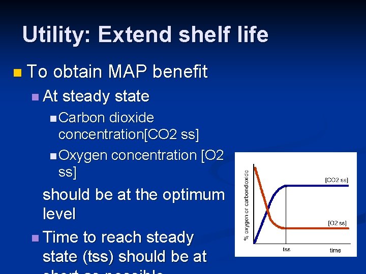 Utility: Extend shelf life n To obtain MAP benefit n At steady state n