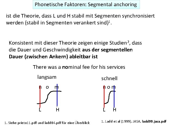 Phonetische Faktoren: Segmental anchoring ist die Theorie, dass L und H stabil mit Segmenten