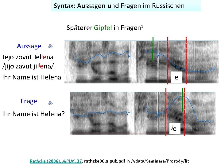 Syntax: Aussagen und Fragen im Russischen Späterer Gipfel in Fragen 1 Aussage Jejo zovut