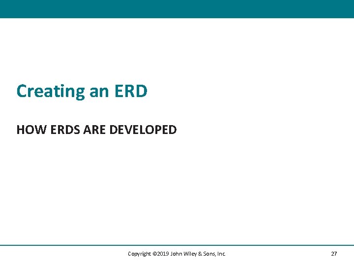 Creating an ERD HOW ERDS ARE DEVELOPED Copyright © 2019 John Wiley & Sons,