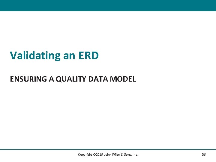 Validating an ERD ENSURING A QUALITY DATA MODEL Copyright © 2019 John Wiley &