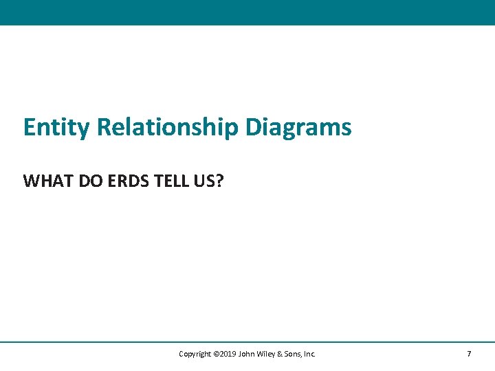 Entity Relationship Diagrams WHAT DO ERDS TELL US? Copyright © 2019 John Wiley &