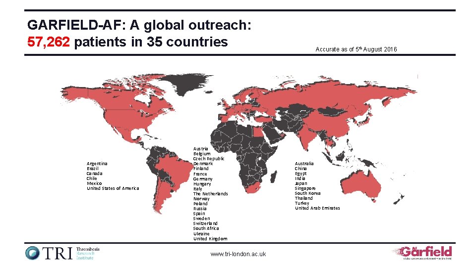 GARFIELD-AF: A global outreach: 57, 262 patients in 35 countries Argentina Brazil Canada Chile