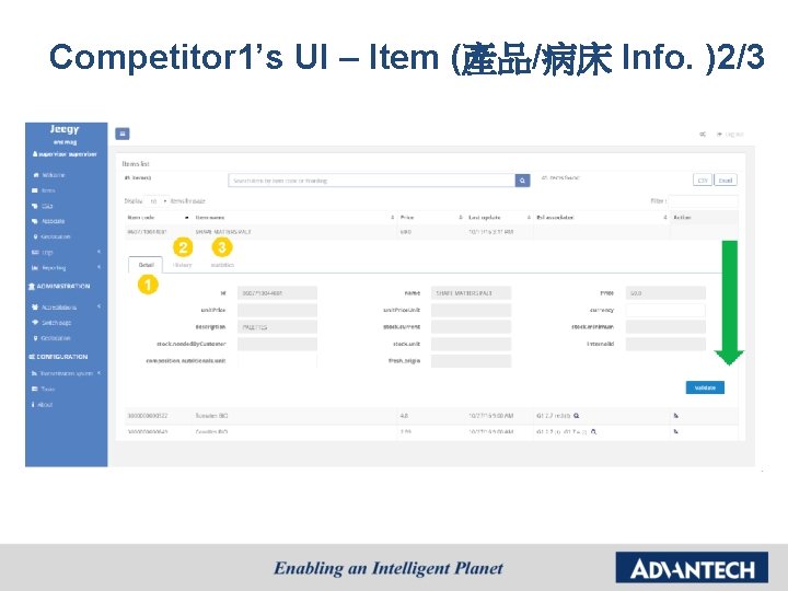 Competitor 1’s UI – Item (產品/病床 Info. )2/3 