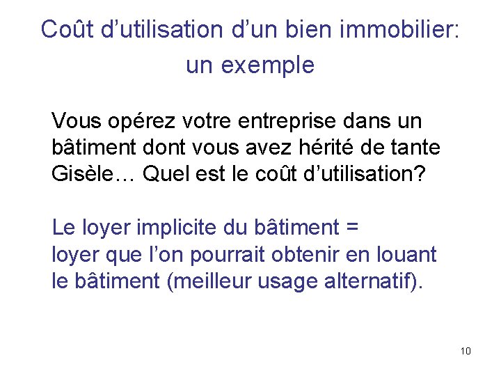 Coût d’utilisation d’un bien immobilier: un exemple Vous opérez votre entreprise dans un bâtiment