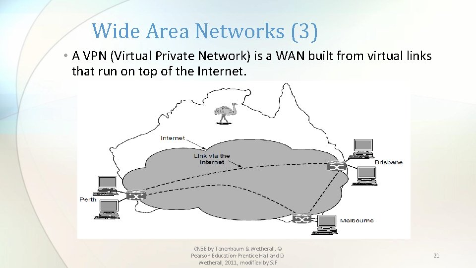 Wide Area Networks (3) • A VPN (Virtual Private Network) is a WAN built