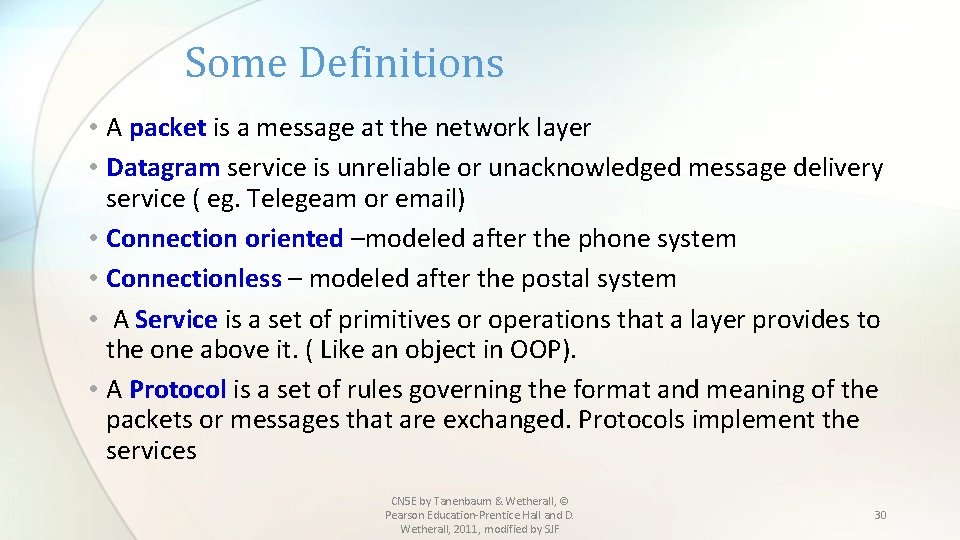 Some Definitions • A packet is a message at the network layer • Datagram