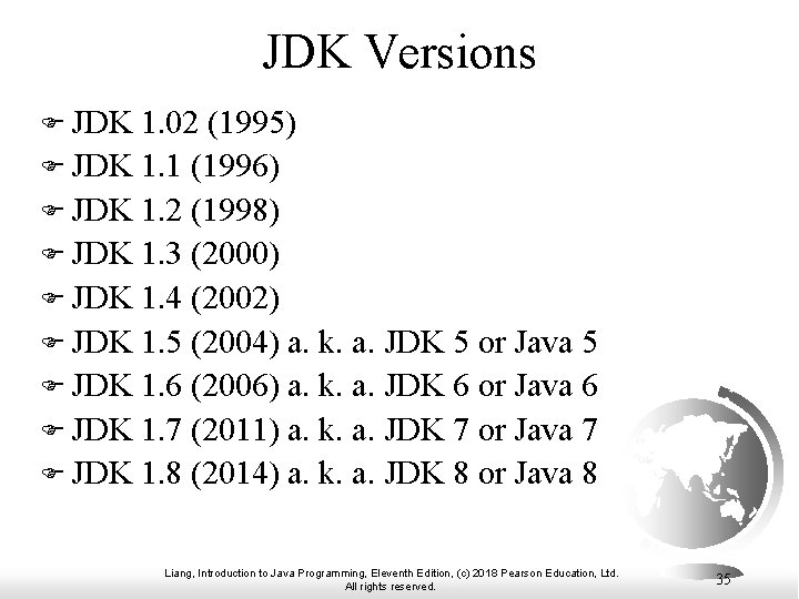 JDK Versions F JDK 1. 02 (1995) F JDK 1. 1 (1996) F JDK