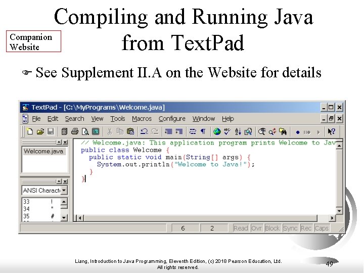 Compiling and Running Java Companion Website from Text. Pad F See Supplement II. A