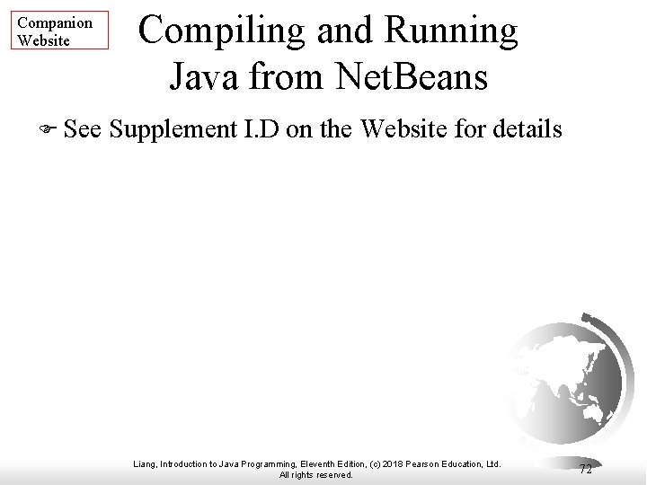 Companion Website F See Compiling and Running Java from Net. Beans Supplement I. D