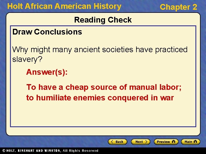 Holt African American History Chapter 2 Reading Check Draw Conclusions Why might many ancient