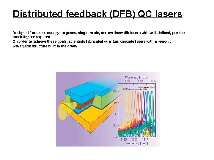 Distributed feedback (DFB) QC lasers Designed For spectroscopy on gases, single-mode, narrow linewidth lasers