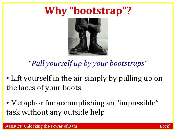 Why “bootstrap”? “Pull yourself up by your bootstraps” • Lift yourself in the air